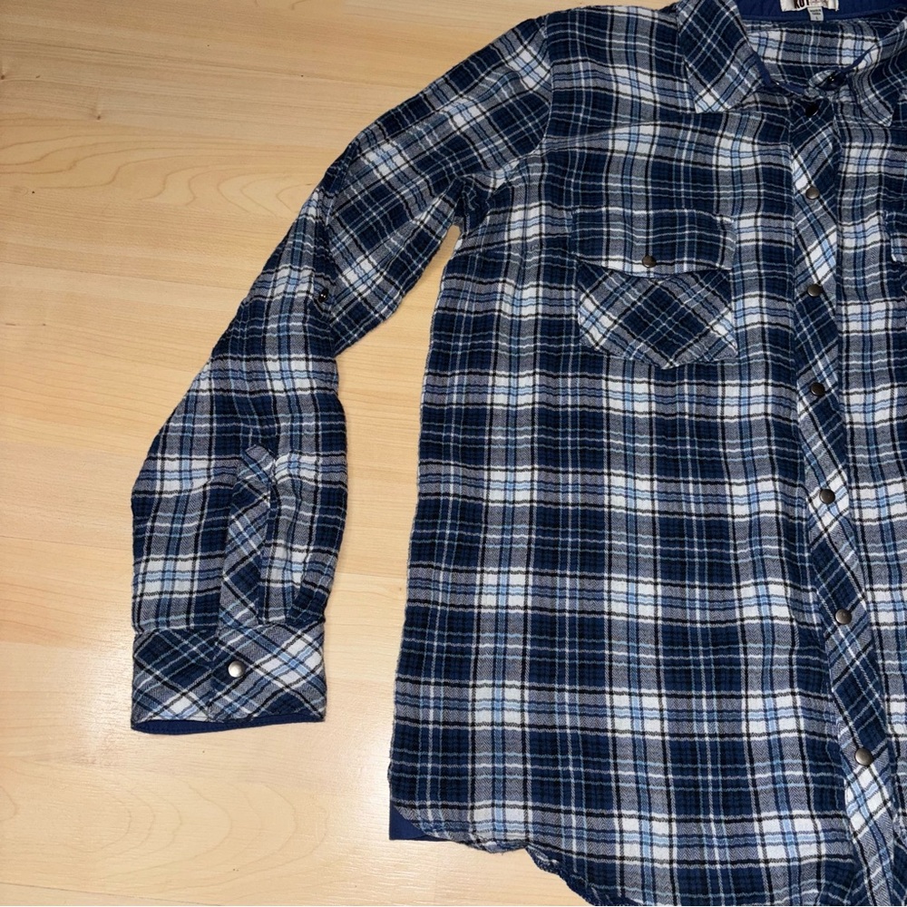 Kut From The Kloth Boylen Plaid Flannel Snap Button Shirt Roll Up Sleeve Large - Picture 9 of 11